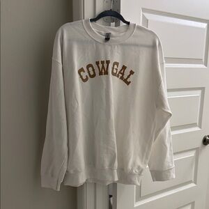 Gildan White Sweatshirt with Brown 'COWGAL' Print